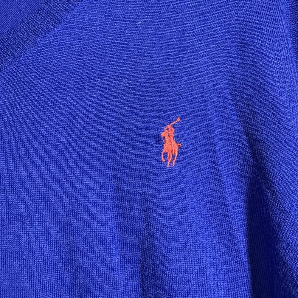 Polo Ralph Lauren Sweater Mens XL‎ Blue V Neck 100% Merino Wool Pullover Knit